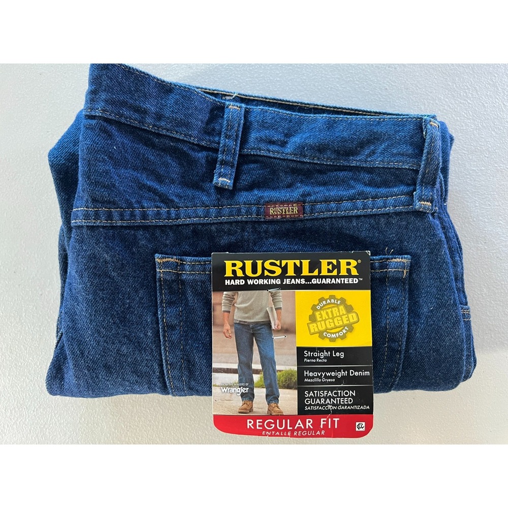Rustler NEW Mens 40x30 Regular Fit Heavyweight Cotton Jeans NWT Dark Blue
